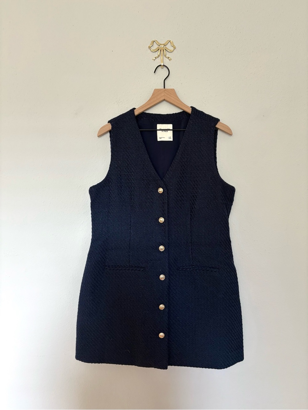 Abercrombie & Fitch Navy Textured Sleeveless Button Dress
